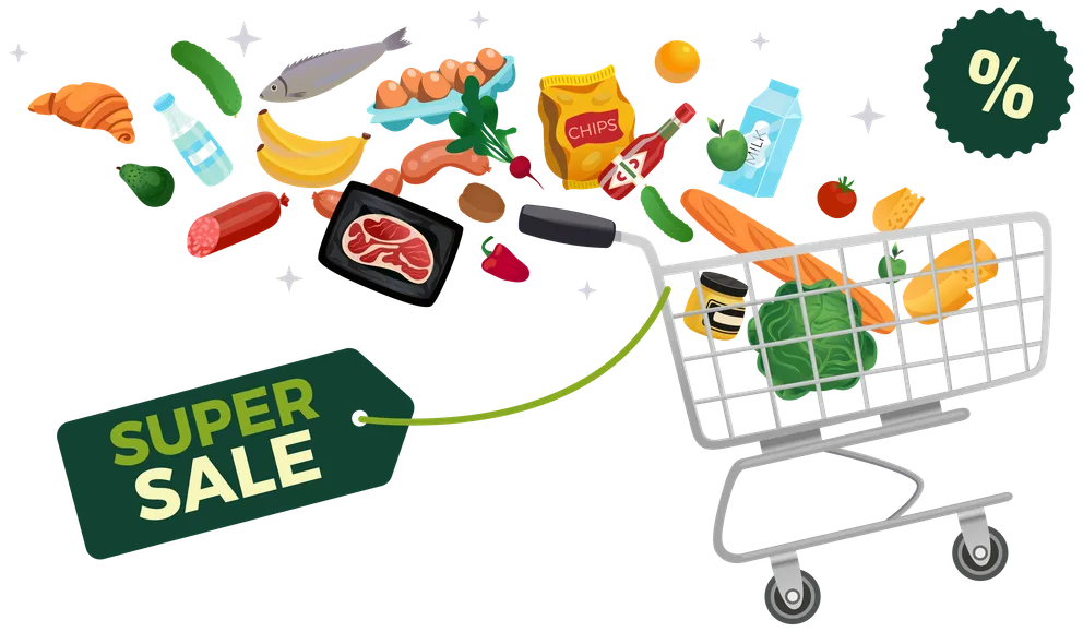 Shopping cart full of groceries