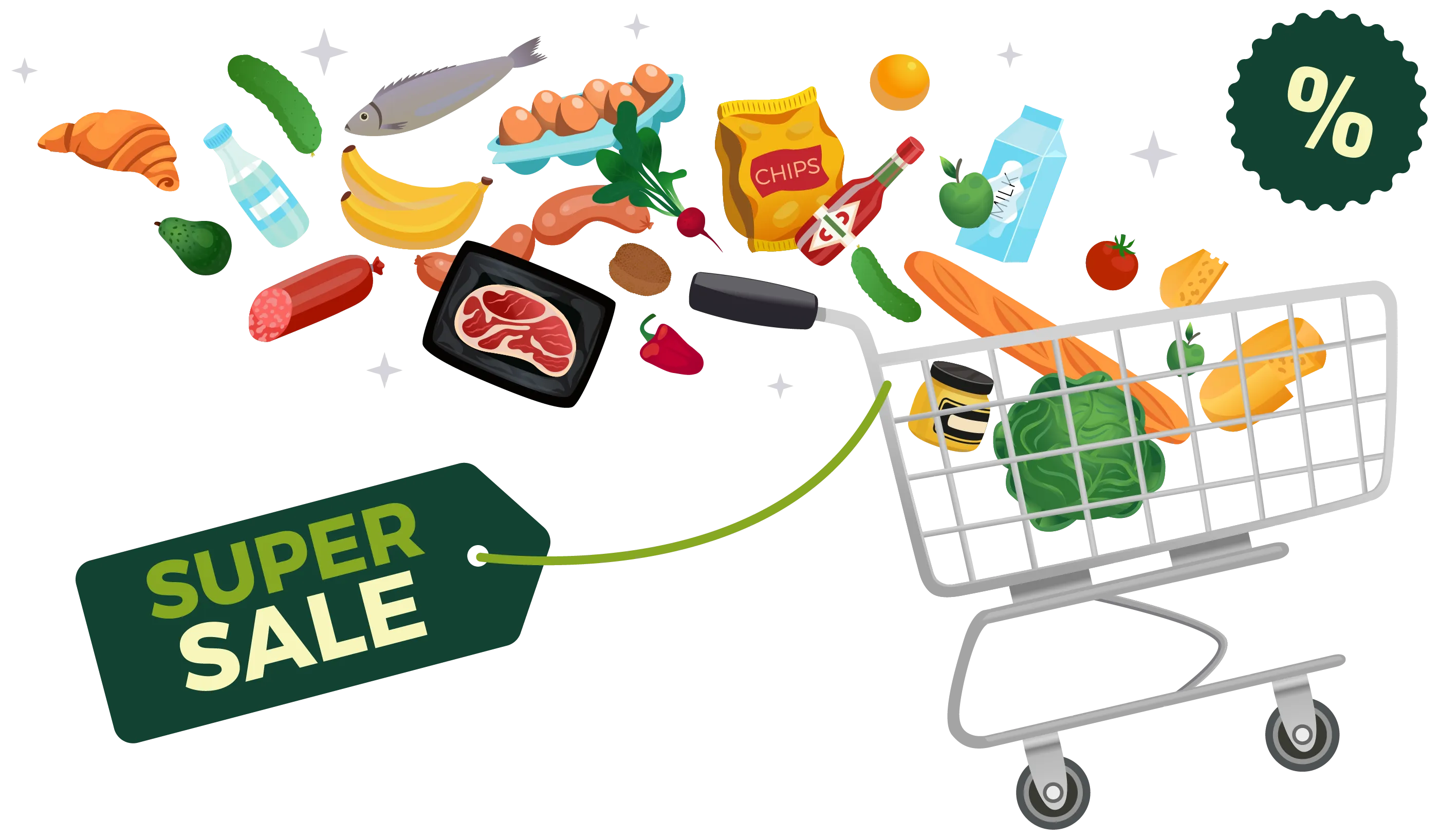 Shopping cart full of groceries